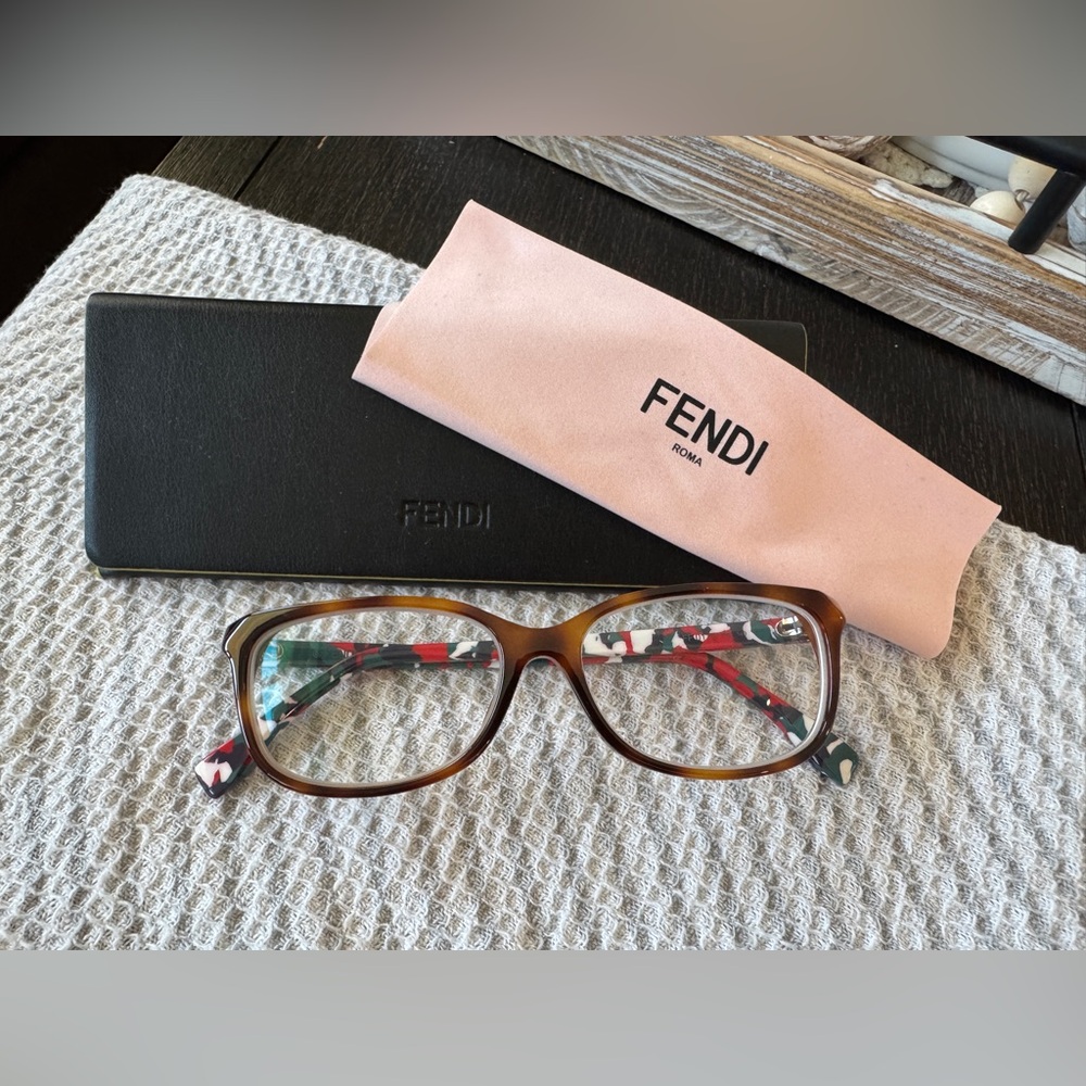 Fendi FF0173 Havana Tortoiseshell Glasses with Patterned Temples